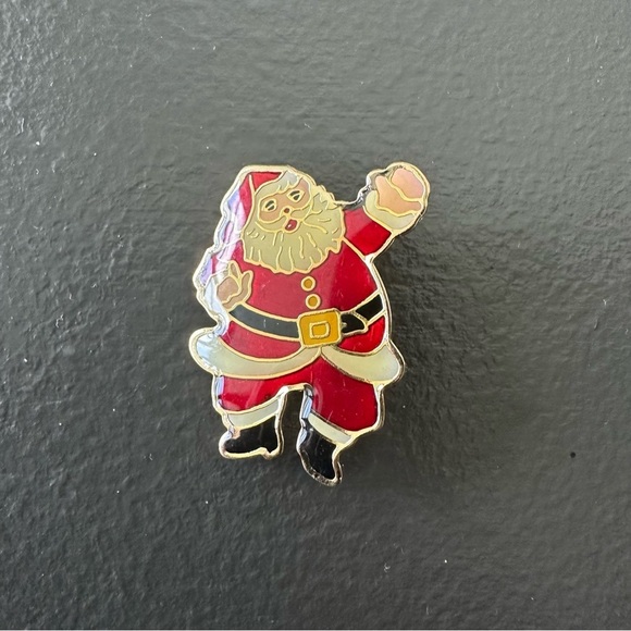 Vintage Jolly Red White & Black Enamel Dancing Santa Claus Christmas Holiday Pin - Picture 8 of 10